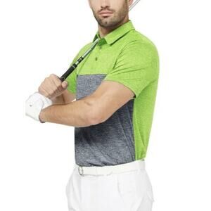 Men's Polo Shirt Dri-Fit Golf Sports Yellow Grey Jersey Casual Short Sleeve XL